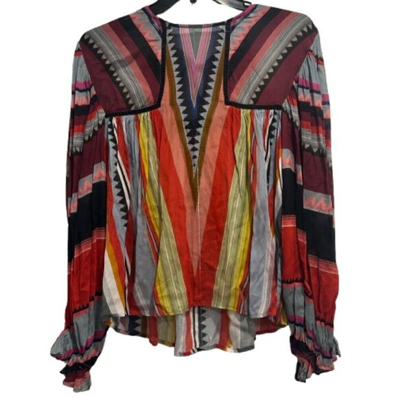 Anthropologie x Bl^nk London Miranda Peasant‎ Geometric Blouse Women’s Size XS - Picture 2 of 8
